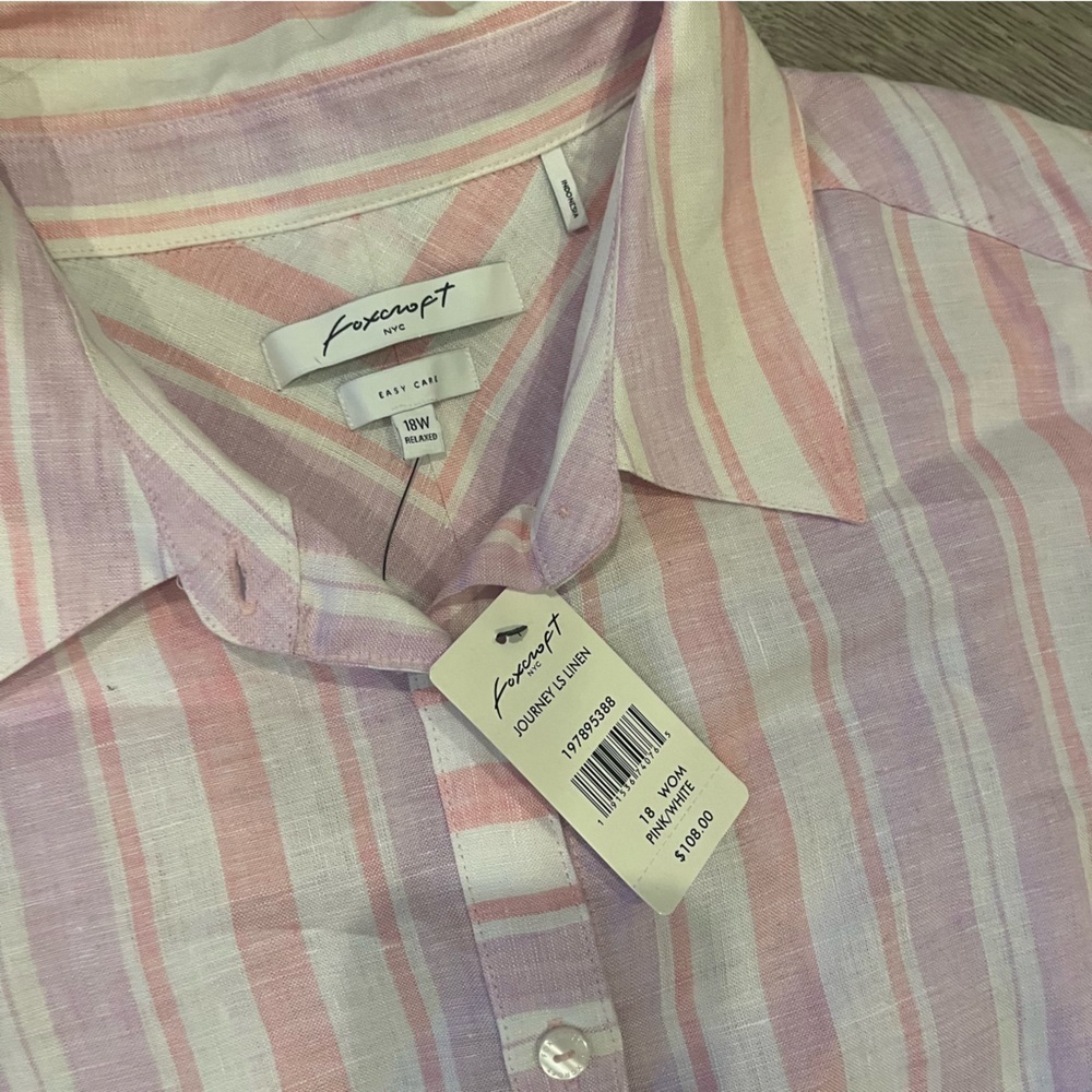 NWT Foxcroft Linen Striped Shirt - Picture 2 of 6